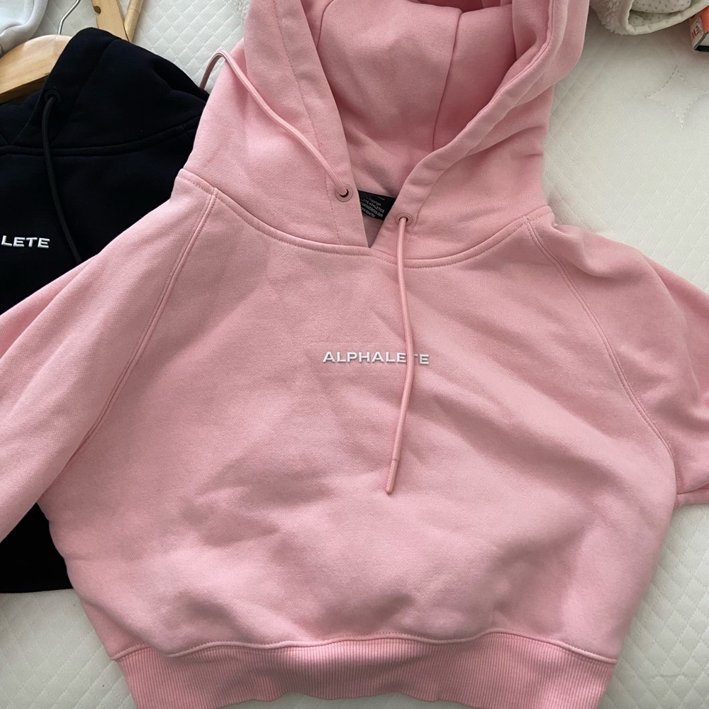 ALPHALETE CROPPED PINK + BLACK HOODIE